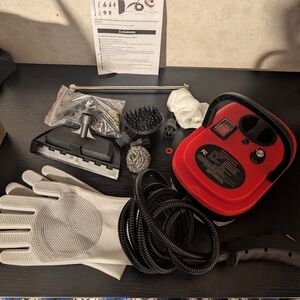 Red and Black Steam Cleaner with Accessories